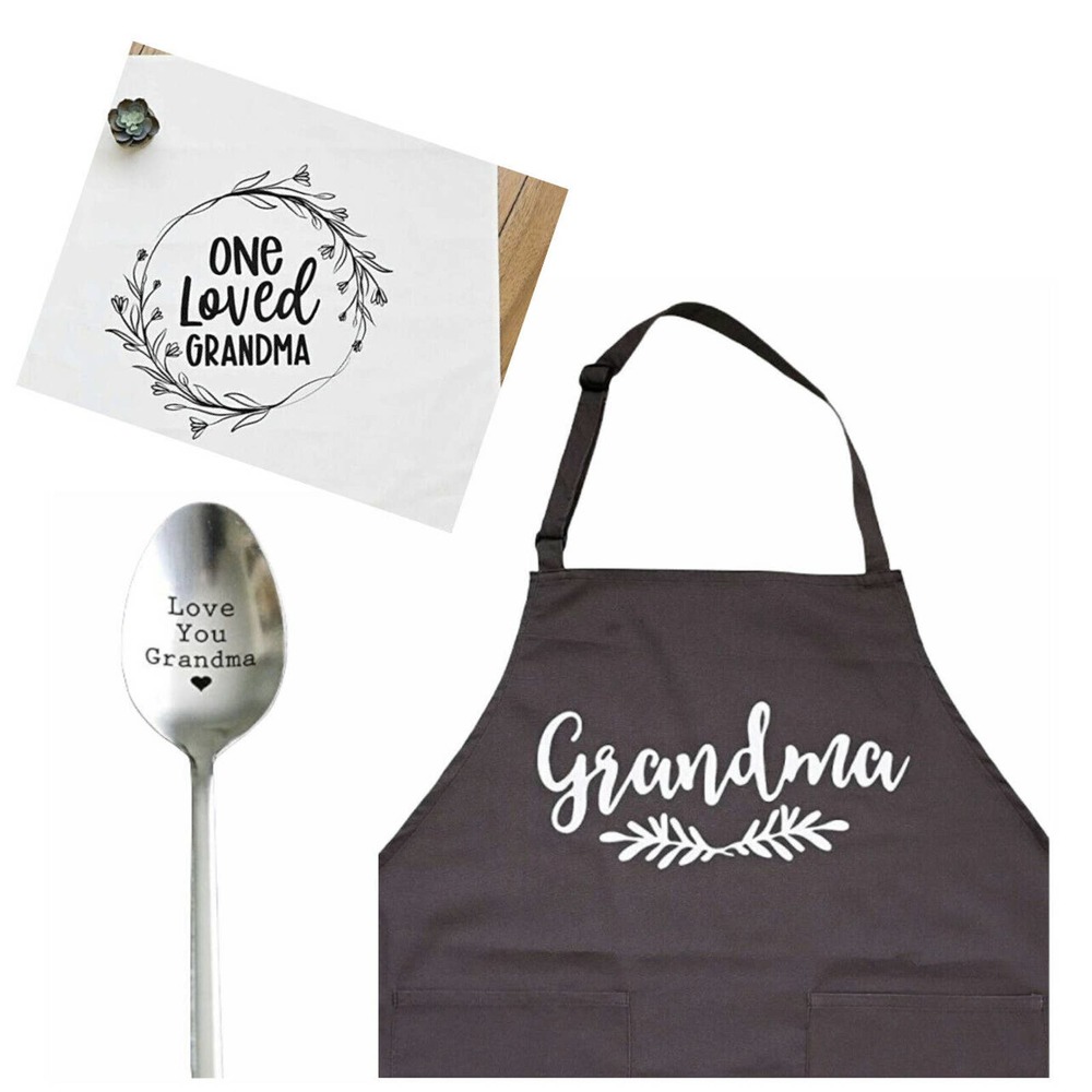 Grandma Gifts- Gifts for Grandma from Grandchildren - Apron, Spoon & Tea Towel